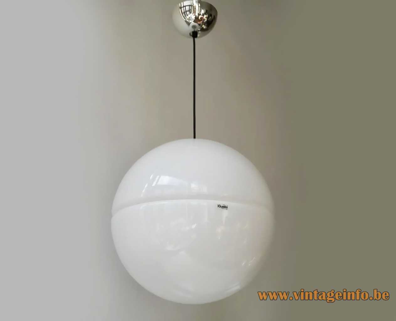 iGuzzini Sfera pendant lamp big white plastic globe lampshade 2 shells 1970s Harvey Guzzini Italy