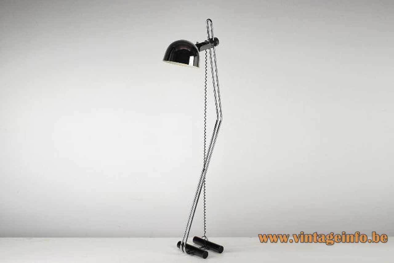 1960s Marset floor lamp design: Perez y Aragay double tube base chrome rods round lampshade Spain