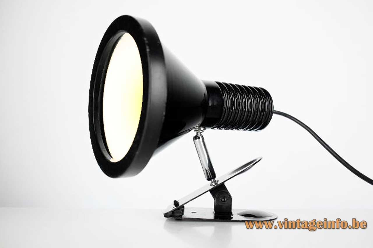 Black Tramo clamp lamp design: Estudi Blanc adjustable conical black spotlight lampshade 1970s Spain E27 socket