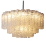 DORIA round glass tubes chandelier big embossed cylinders lampshade chrome rod iron frame 1960s 1970s Germany