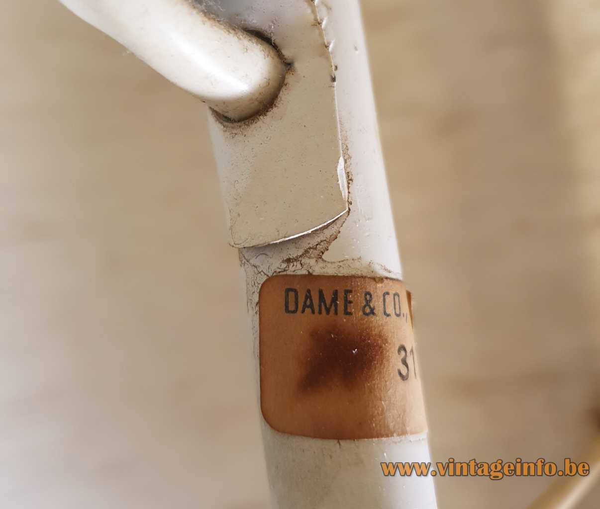 Dame & Co rocket floor lamp white metal rod paper company label 1960s Neheim-Hüsten Germany 
