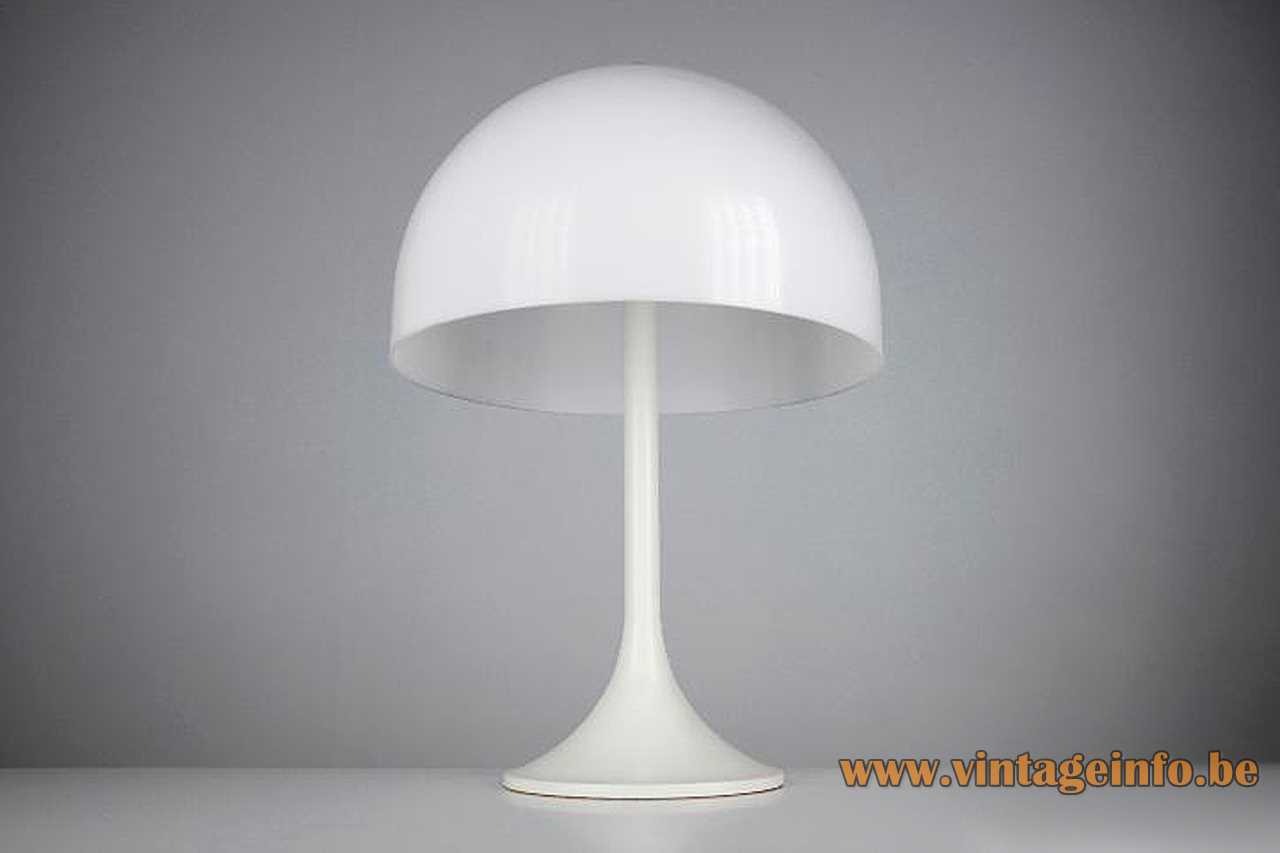 Estudi Blanc Tramo mushroom table lamp round white base half round acrylic lampshade 1960s Spain