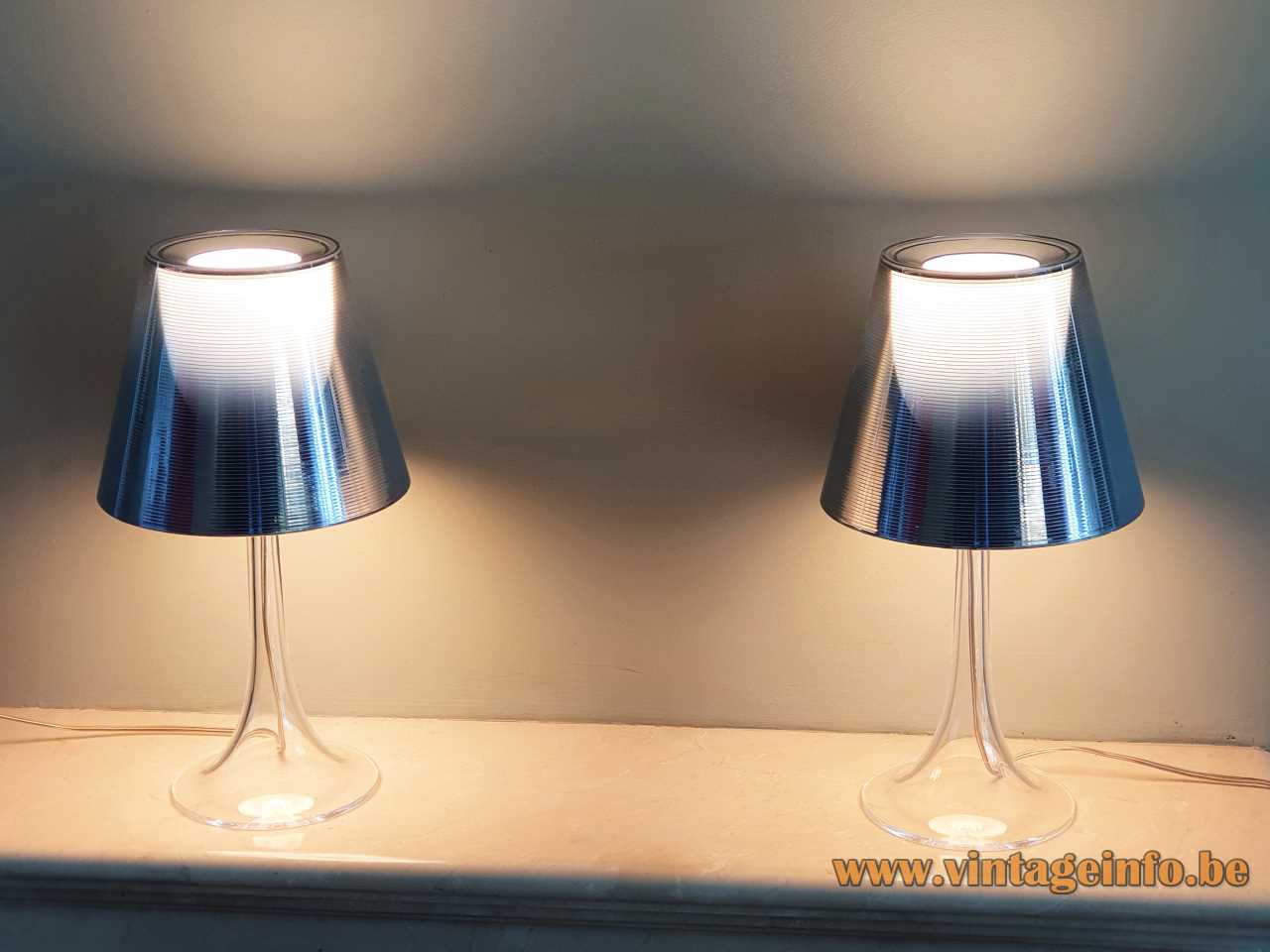 FLOS Miss K table lamp clear round base conical striped silver lampshade 2003 design: Philippe Starck
