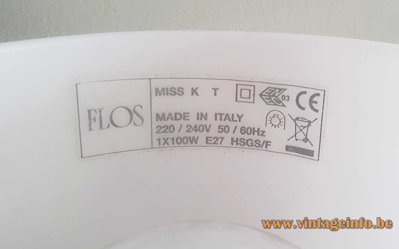 FLOS Miss K table lamp rectangular FLOS label 2003 2004 design: Philippe Starck Italy