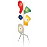 Foscarini Orbital floor lamp 1992 design: Ferruccio Laviani tripod base 5 colourfull lampshades 1990s 2000s Italy