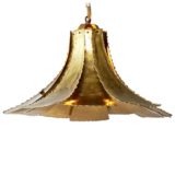 Holm Sørensen brass flower pendant lamp design: Svend Aage round burned metal lampshade 1960s 1970s Denmark