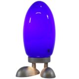 IKEA Fjorton table lamp cast iron base hand-blown blue opal oval globe lampshade 2000s Sweden