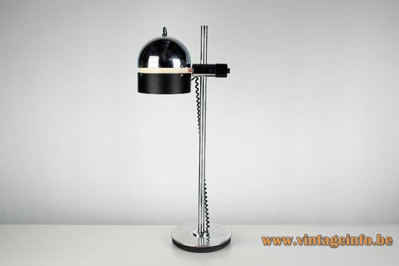 Josep Magem desk lamp 1970s design chrome base & rod black half round lampshade Madom Spain E27 socket