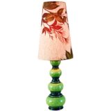 Kaiser Leuchten stacked globes table lamp round ceramics base conical fabric autumn leaves lampshade 1960s Germany