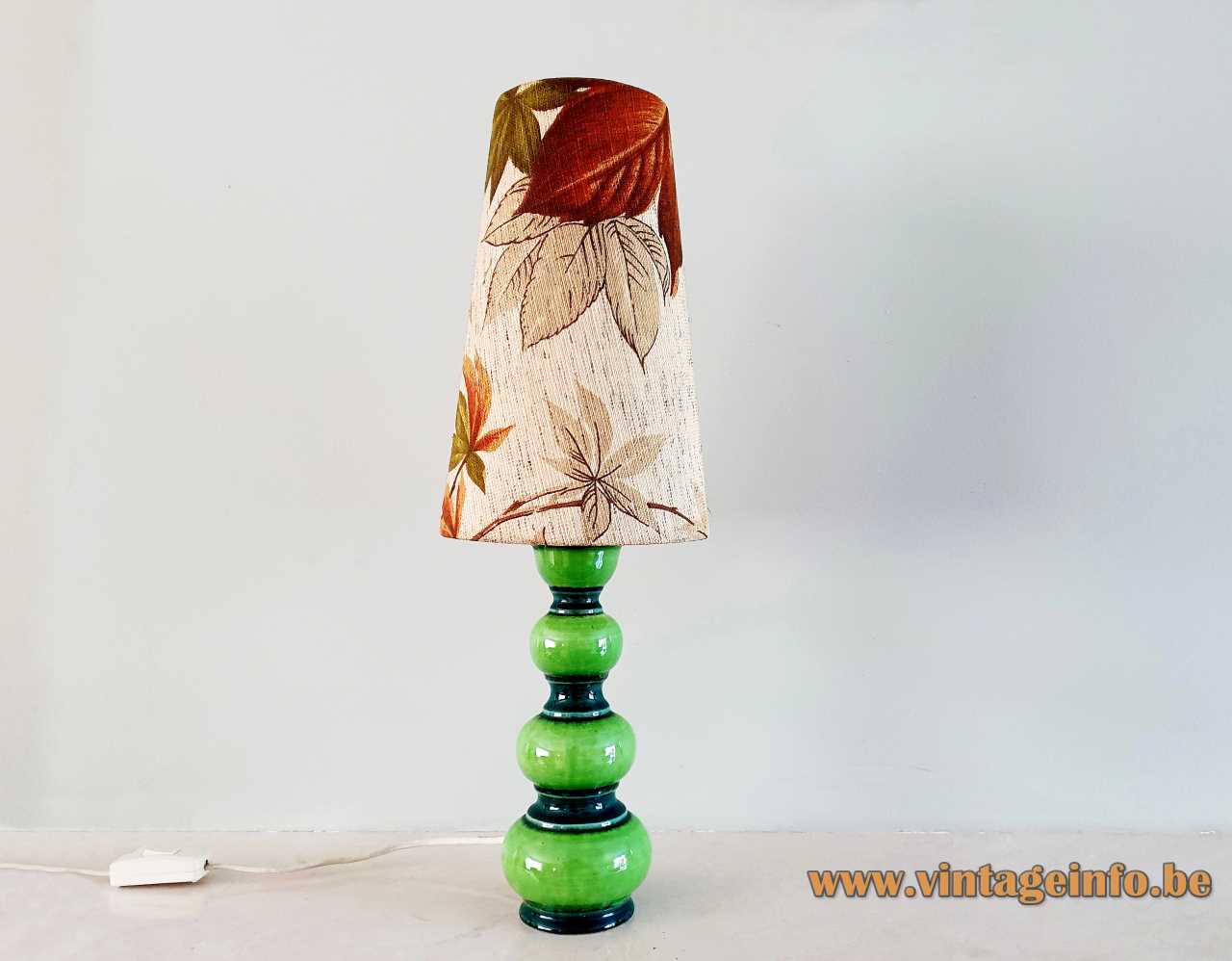 Kaiser Leuchten stacked globes table lamp round ceramics base conical fabric autumn leaves lampshade 1960s Germany