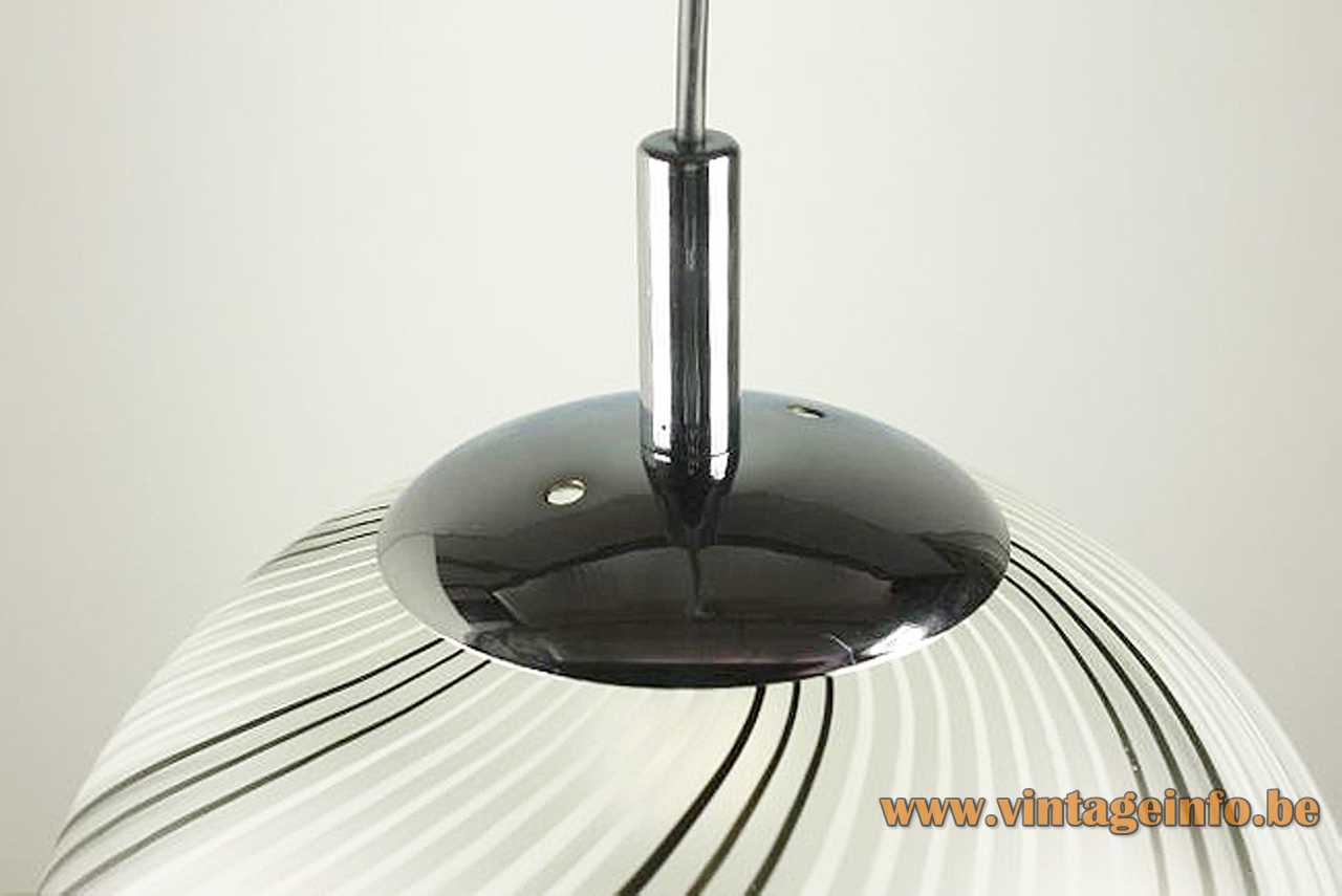 La Murrina globe pendant lamp black & white striped Murano glass sphere chrome lid 1970s Italy