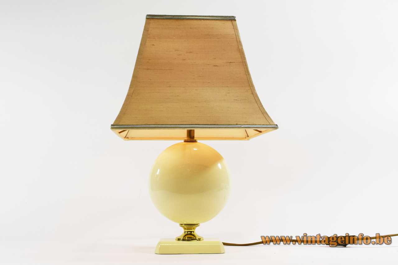 Le Dauphin globe table lamp rectangular base ceramic sphere disc pagoda lampshade 1980s France E27 socket