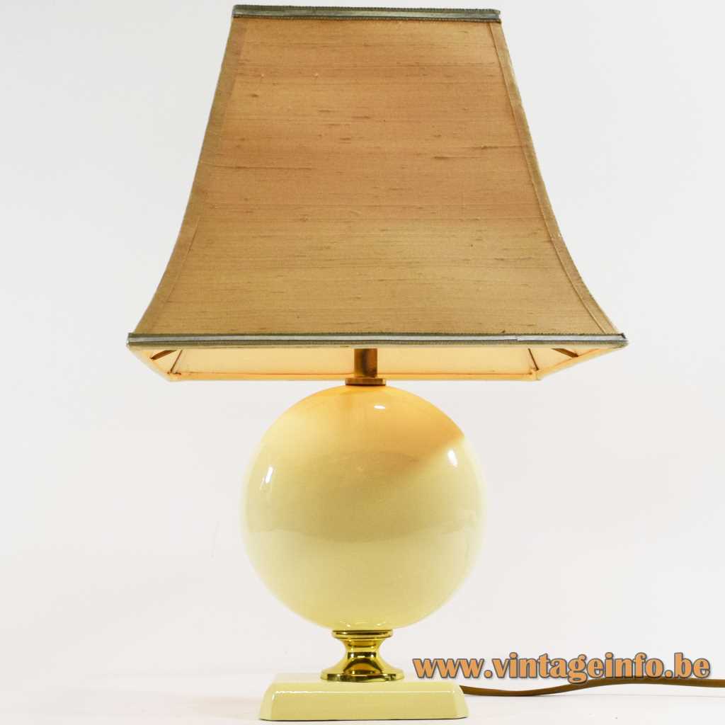 Le Dauphin globe table lamp rectangular base ceramic sphere disc pagoda lampshade 1980s France E27 socket