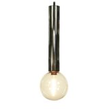 Motoko Ishii Staff pendant lamp chrome tube clear glass globe lampshade 1970s 1980s Germany E14 socket