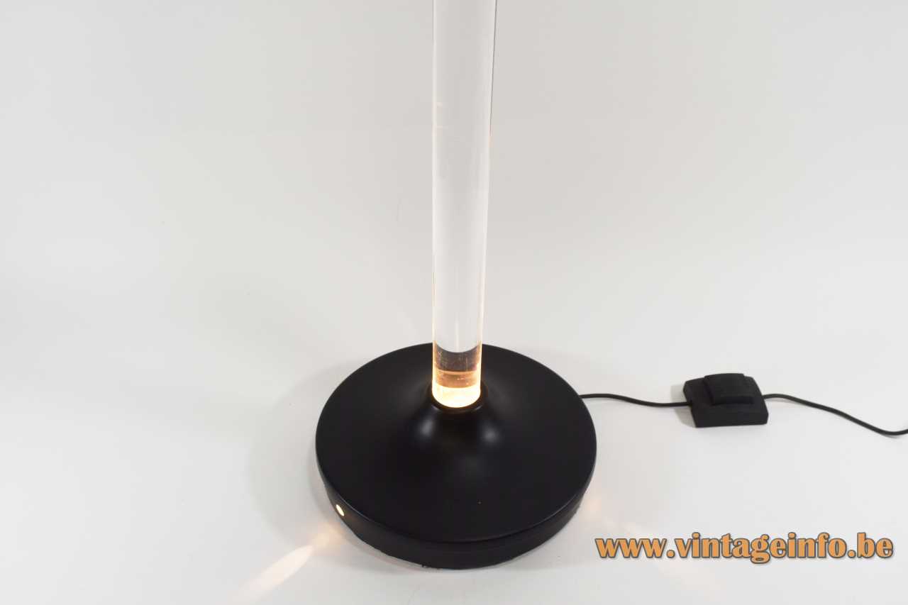 Plexiglass rod floor lamp round black metal base clear Lucid acrylic tube lampshade 1960s 1970s Italy