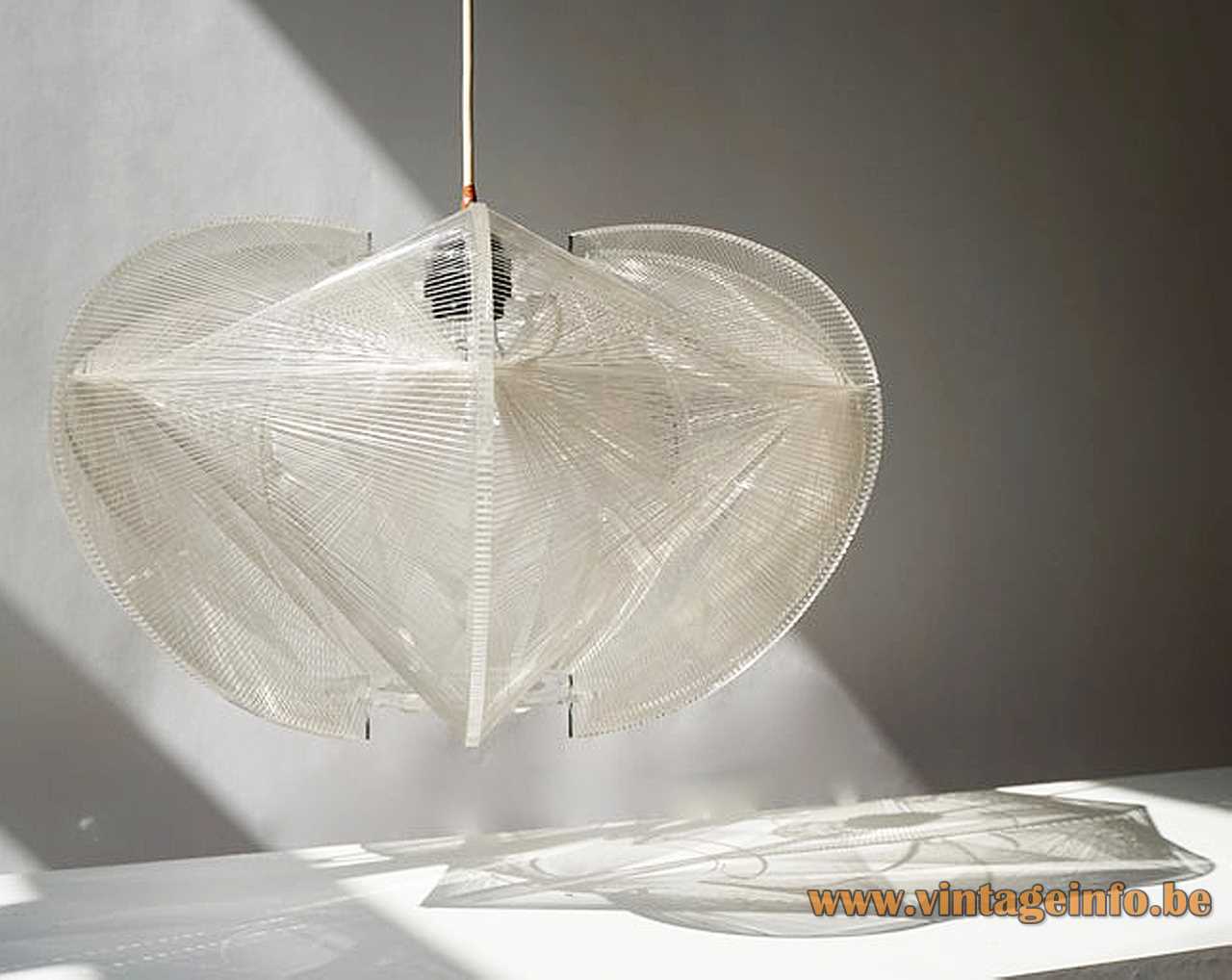 Sompex nylon thread pendant lamp clear acrylic slats braided wire round lampshade 1960s 1970s Germany
