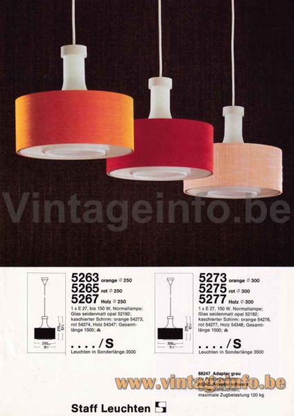 Staff P118 Pendant Lamp - Fabric Versions 5263, 5262, 5267, 5273, 5275, 5277