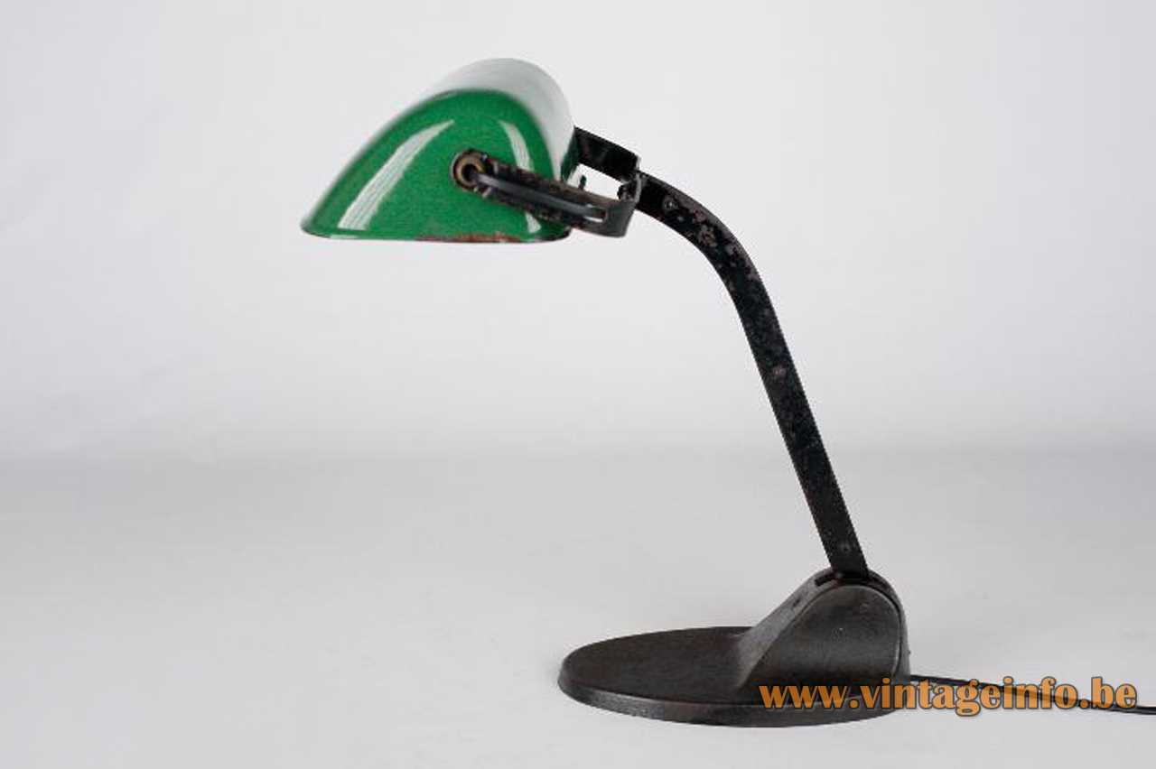 Viktoria bankers desk lamp oval cast iron base elongated green metal lampshade 1920s 1930s Germany