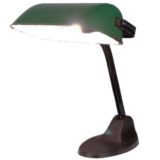 Viktoria bankers desk lamp oval cast iron base elongated green metal lampshade 1920s 1930s Germany