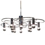 1970s chrome Cosack chandelier curved rods & tubes 12 light bulbs Neheim-Hüsten Germany Gecos