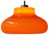 1970s orange glass pendant lamp hand-blown round curved lampshade chrome lid Massive Belgium E27 socket