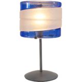 AV Mazzega Riflessi table lamp round base hand-blown blue & white glass lampshade 2000s Murano Italy