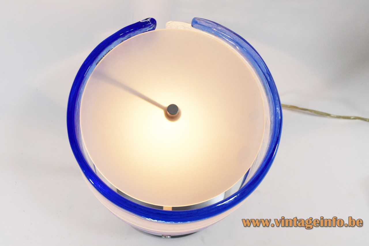 AV Mazzega Riflessi table lamp round base hand blown blue & white glass lampshade 2000s Murano Italy