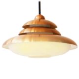 DORIA copper pendant lamp opal glass diffuser round metal triple lampshade 1960s Germany E27 socket