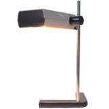 Manade SAMP desk lamp cast iron L-base chrome rod rectangular beam lampshade 1970s France