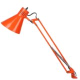 Metalarte architect clamp lamp orange square rods chrome springs conical lampshade 1960s 1970s Spain E27 socket