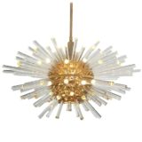 1960s Bakalowits Miracle chandelier model 3317 brass globe lampshade sputnik glass rods sunburst lamp Austria