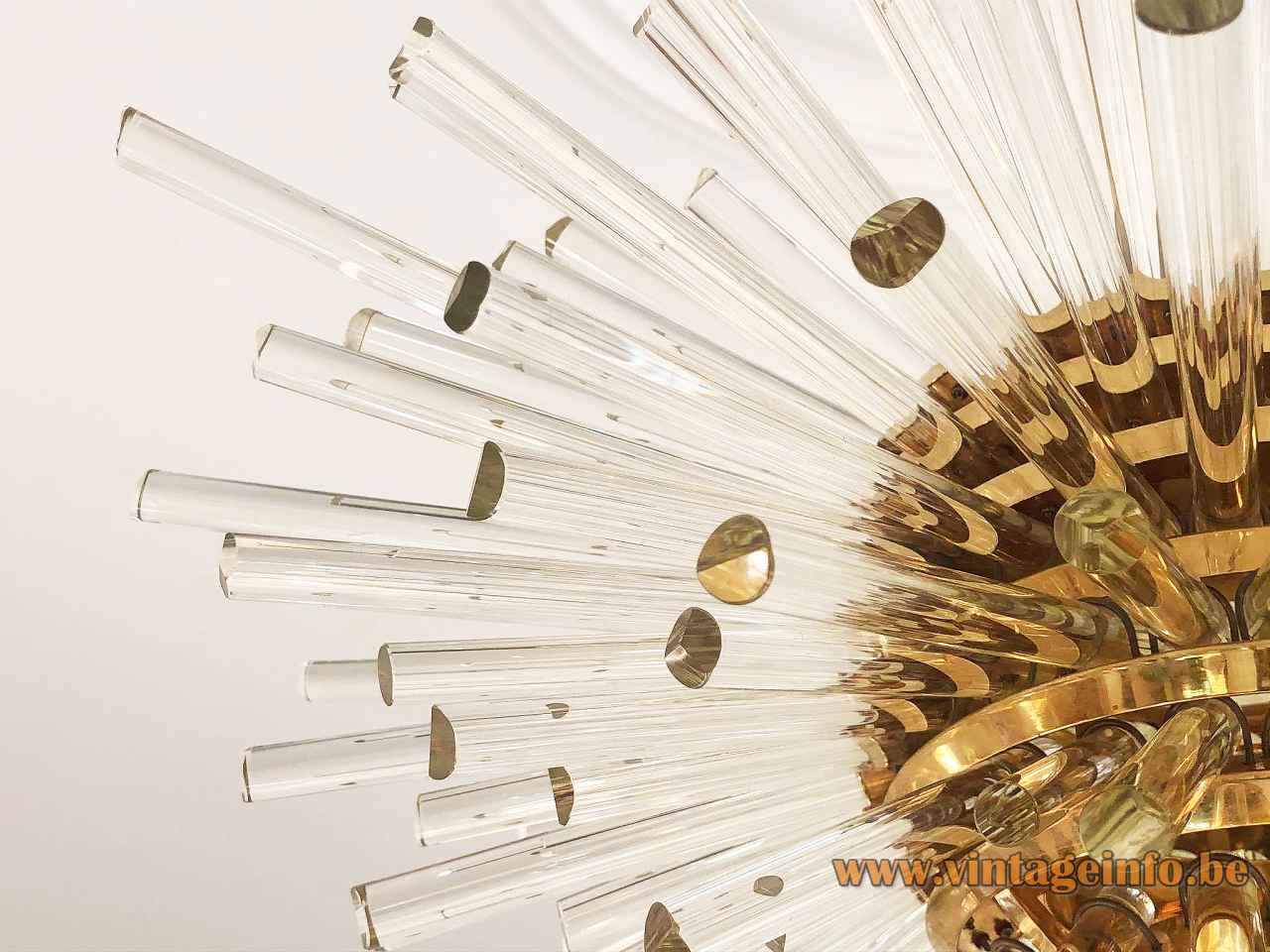1960s Bakalowits Miracle chandelier model 3317 brass globe lampshade sputnik glass rods sunburst lamp Austria