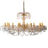 1970s crystal glass chandelier cut glass beads & pearls lampshade curved brass rods metal chain Massive Belgium