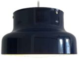 Anders Pehrson Bumling pendant lamp round blue metal lampshade white grid 1968 design Atelje Lyktan Sweden