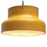 Atelje Lyktan Bumling pendant lamp 1968 design: Anders Pehrson round yellow metal lampshade white grid Sweden