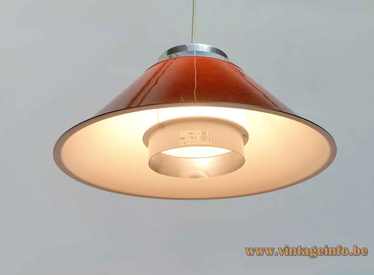 Ateljé Lyktan Mars pendant lamp 1972 design: Per Sundstedt conical degrading orange acrylic lampshade Sweden 1970s