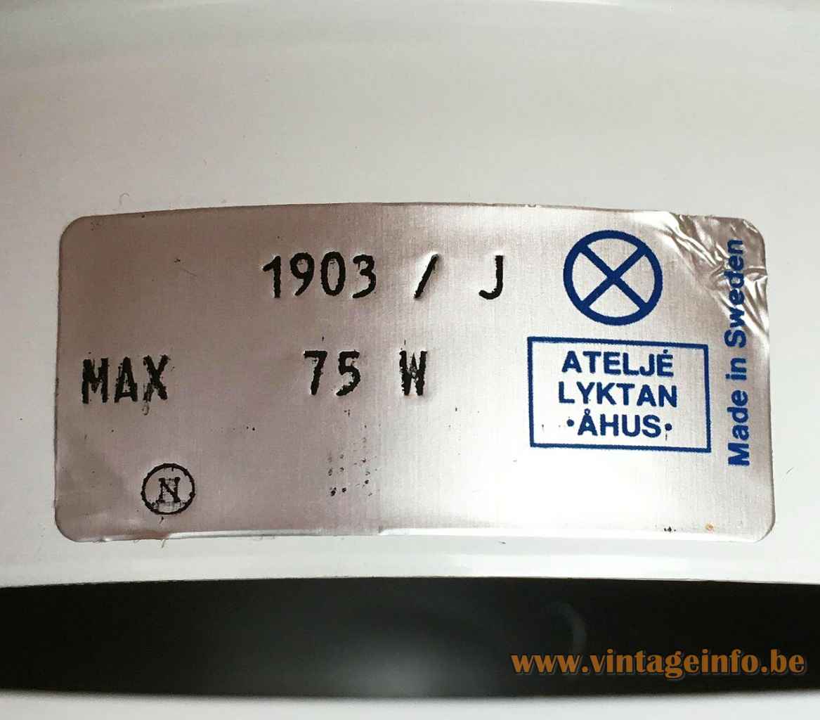Ateljé Lyktan Mars pendant lamp 1972 design: Per Sundstedt 1903 label maximum 75 Watt Sweden 1970s