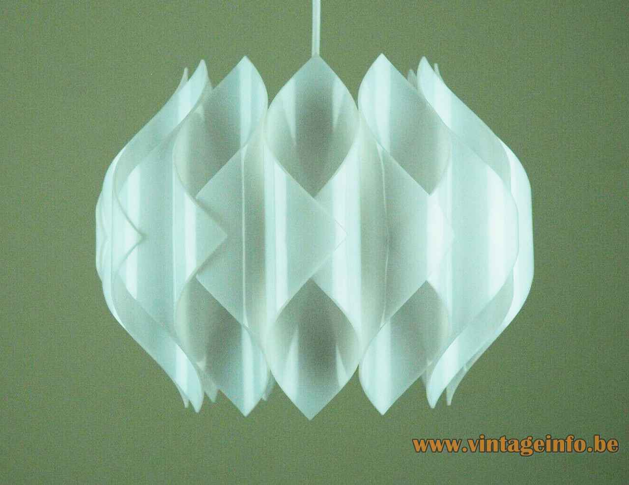 Atelje Lyktan Pyrola pendant lamp 1960s design: Hannelore Dreutler round white acrylic folded cylinders lampshade Sweden