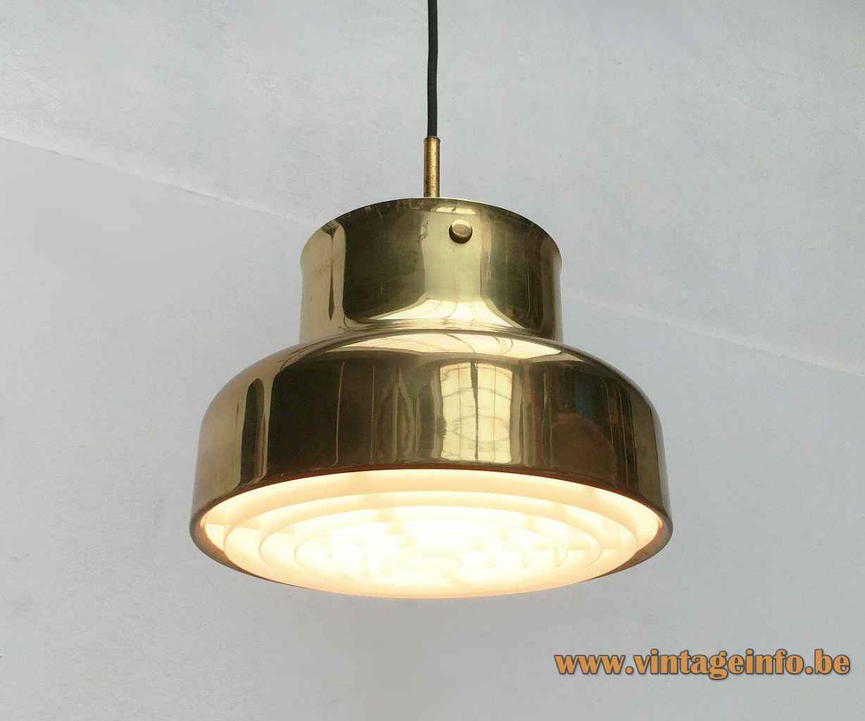 Bumling Mini pendant lamp 1968 design: Anders Pehrson round brass lampshade white grid 1960s 1970s Sweden