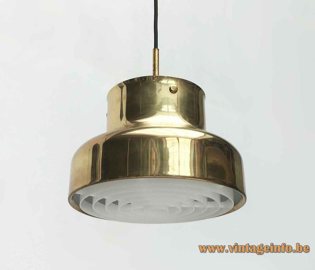 Bumling Mini pendant lamp 1968 design: Anders Pehrson round brass lampshade white grid 1960s 1970s Sweden