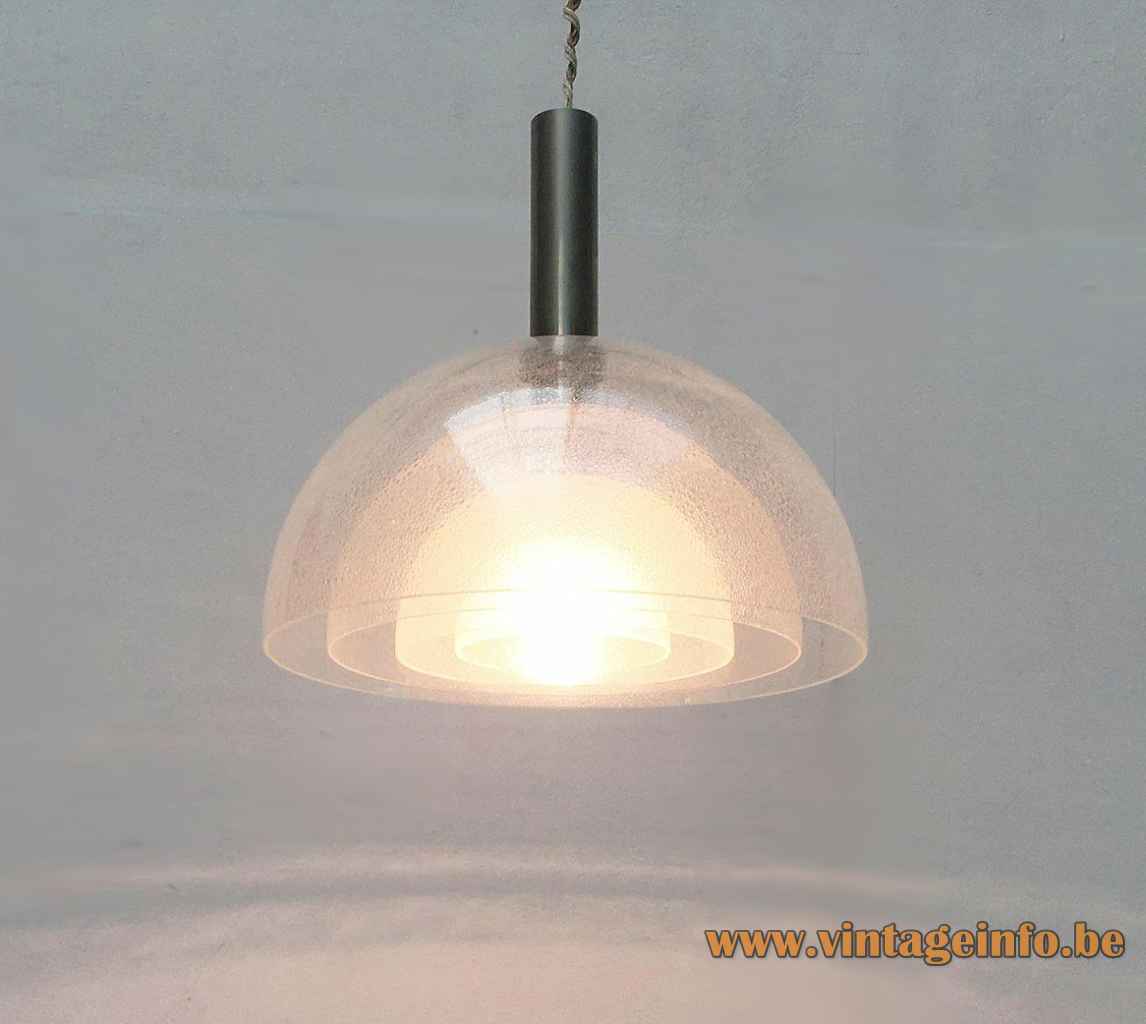 Carlo Nason LT 338 pendant lamp 4 clear Murano bubble glass lampshades 1970s AV Mazzega Italy