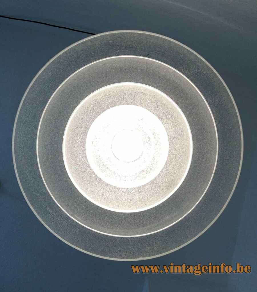 Carlo Nason LT 338 pendant lamp 4 clear Murano bubble glass lampshades 1970s AV Mazzega Italy