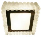 DORIA square glass flush mount round tubes lampshade brass ring 1960s 1970s Germany 2 E27 sockets