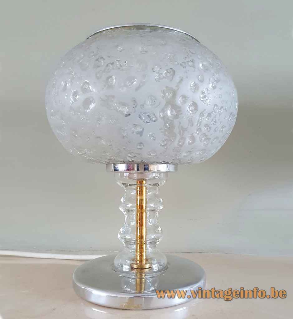 DORIA glass globe table lamp round aluminium base glass rod & embossed hand blown lampshade 1970s Germany