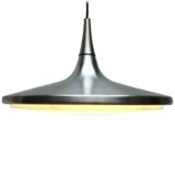 ERCO aluminium counterweight pendant lamp round metal lampshade white plastic grid 1970s Germany E27 socket