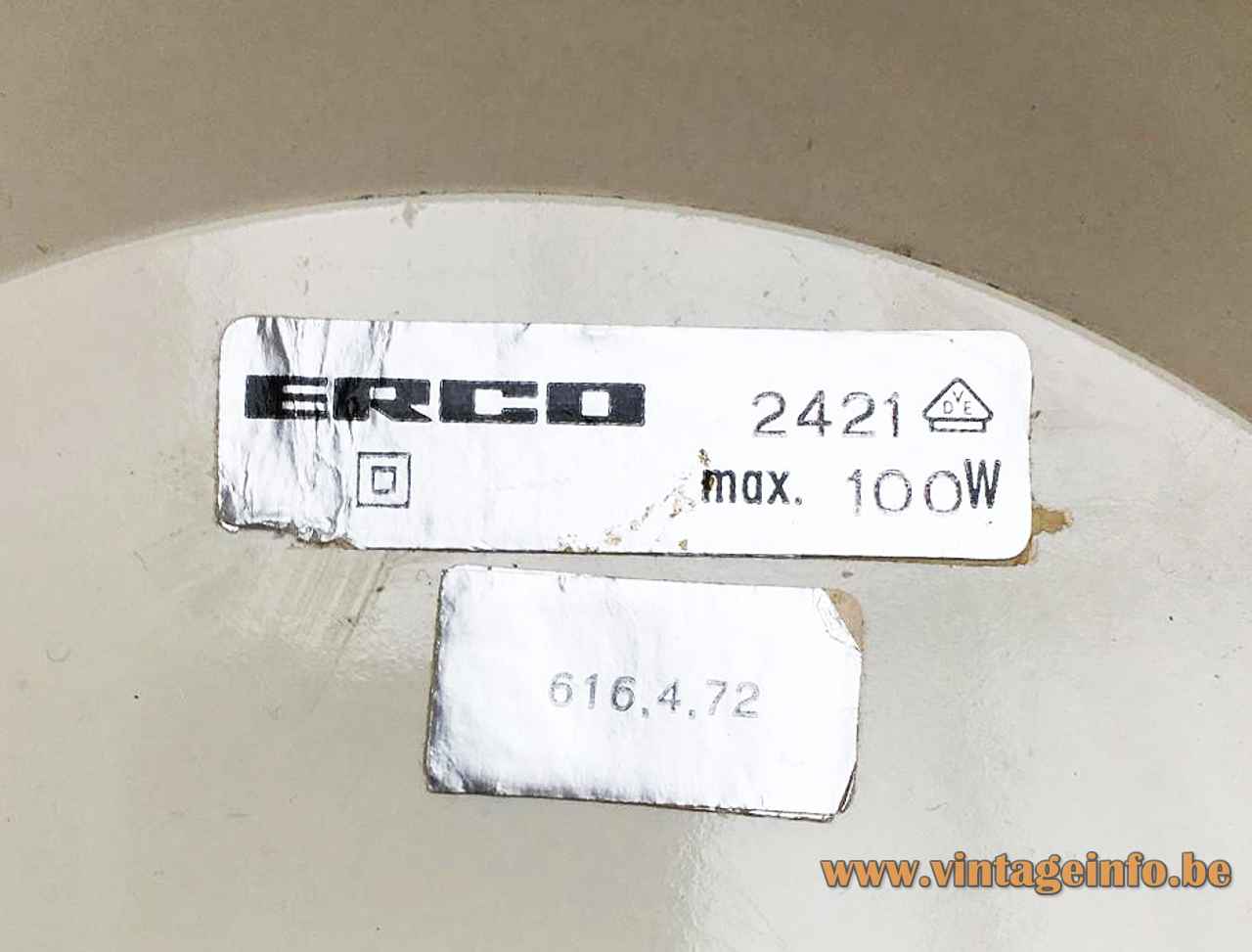 ERCO mushroom pendant lamp ivory label 2421 max 100 watt 1960s 1970s Germany E27 socket