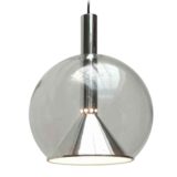 ERCO globe pendant lamp polished aluminium tube & diffuser clear glass lampshade 1970s Germany E27 socket