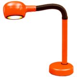 Fagerhults Cobra desk lamp round metal base & tube black flexible orange lampshade 1970s Sweden E27 socket