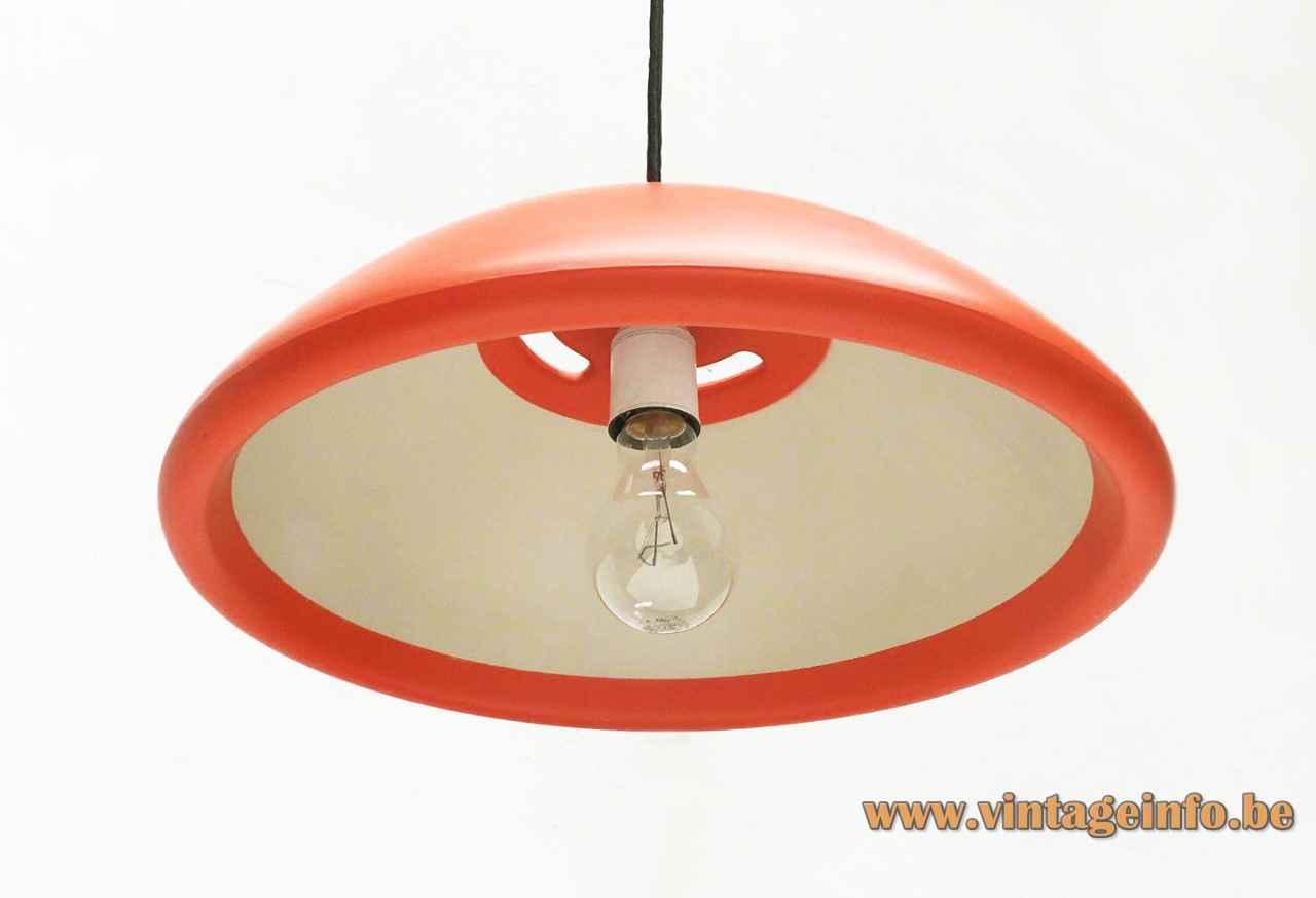 Fog & Morup Data pendant lamp 1970s design: Bjarne Bo round orange polyurethane plastic mushroom lampshade Denmark