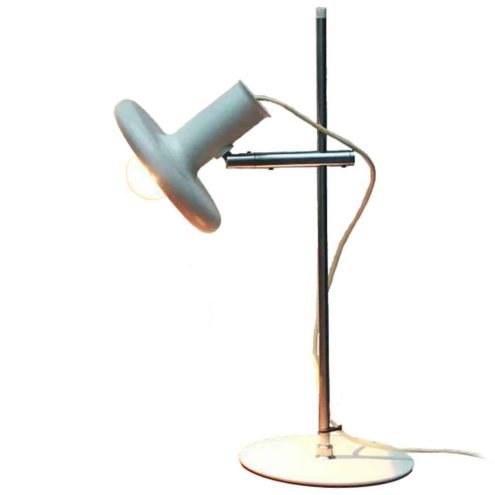 Fog & Mørup Optima desk lamp design: Hans Due white metal base chrome rod round lampshade 1970s